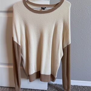 Express Cream and Tan Women's Sweater